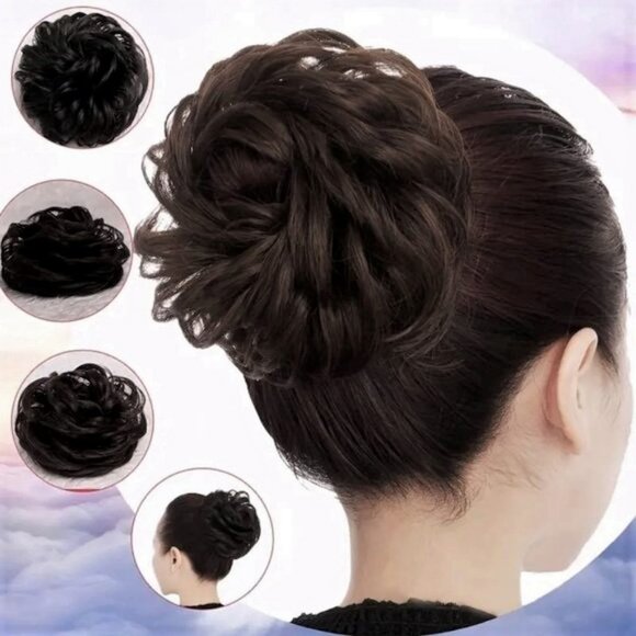 Messy Bun Hair Piece Updo Scrunchies Synthetic Hair Extensions Dark Brown - Picture 1 of 4